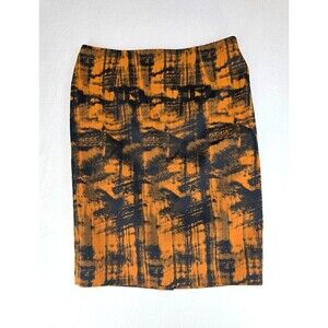 Lela Rose Pencil Skirt Size 10 Abstract Colorful Black Orange Lined Medium